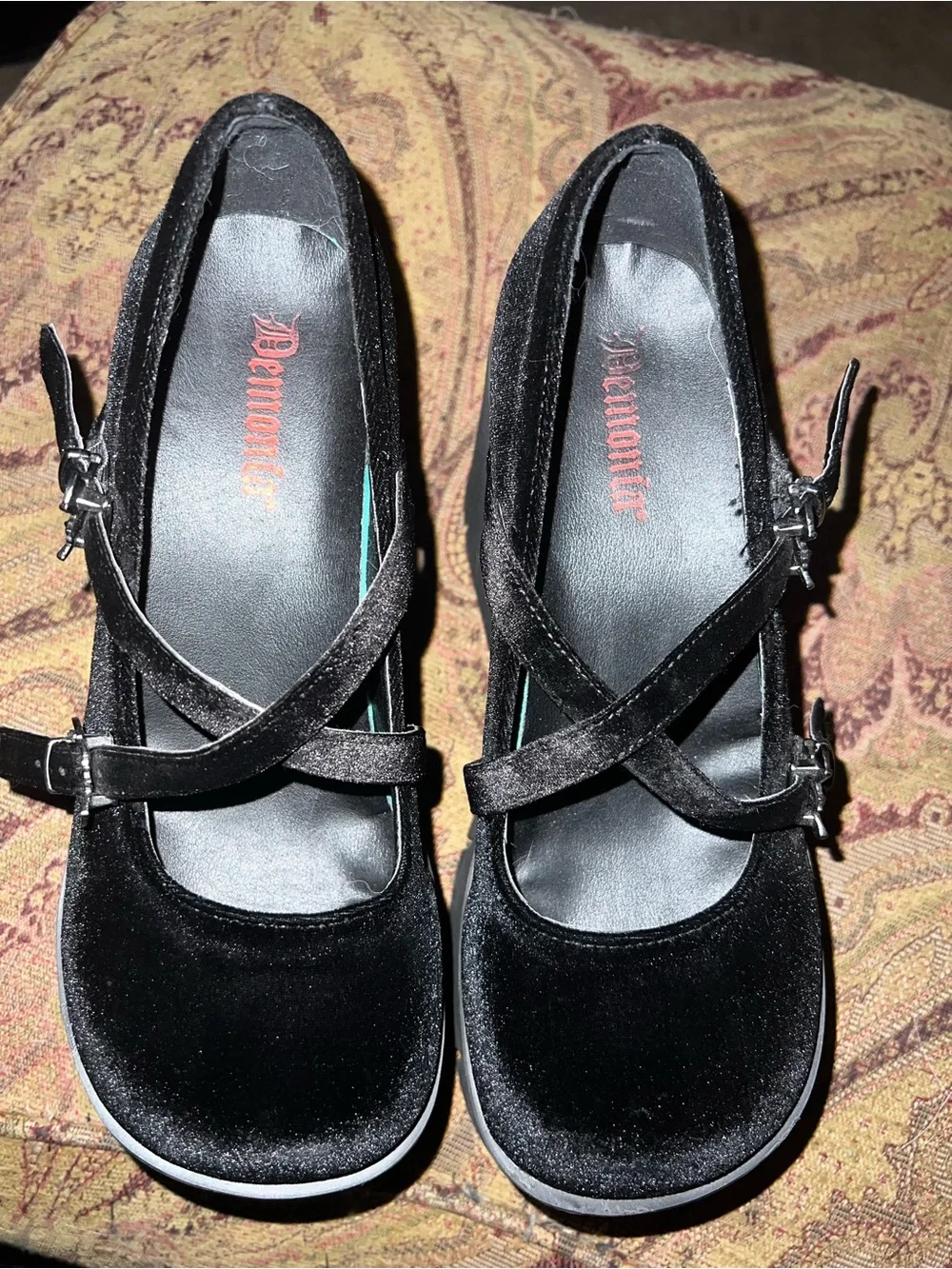 Demonia Black Velvet Mary Jane Platform Heels size 8